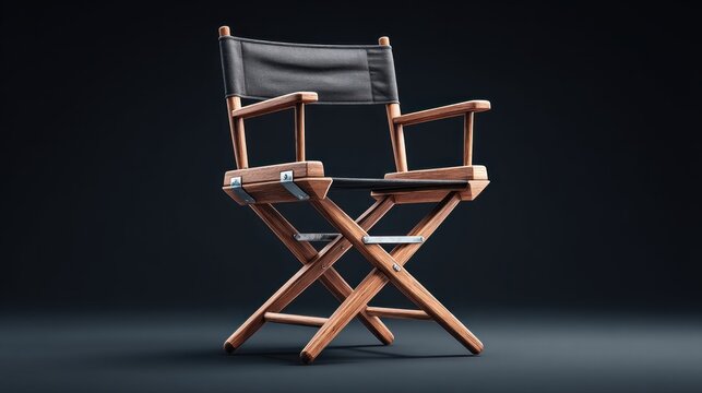 Classic director's chair with wooden frame and black canvas seat and back