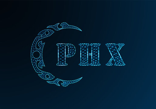 Low poly letter logo PHX design. PHX letter logo low poly vector design on blue color gradient background. PHX logo low poly design