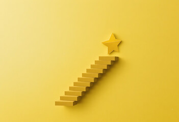 Fototapeta premium Golden staircase leading to star success concept