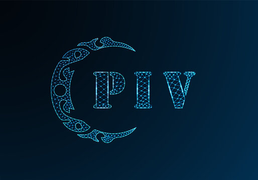 Low poly letter logo PIV design. PIV letter logo low poly vector design on blue color gradient background. PIV logo low poly design