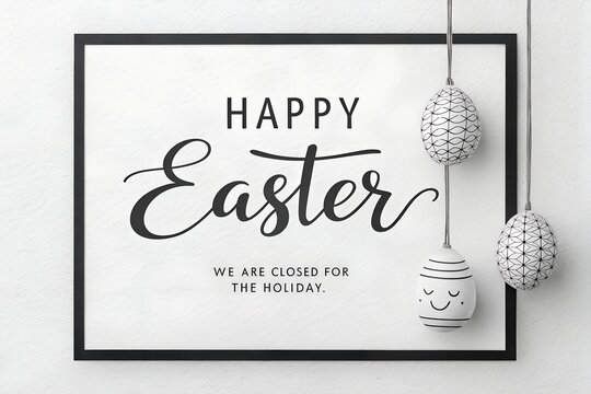 Modern Easter Closed Sign, Minimalist Holiday Store Notice, Black and White Easter Banner, Professional Business Closure Graphic, Elegant Easter Holiday Announcement
