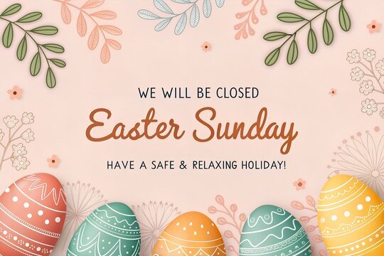 Easter Sunday Closed Graphic, Spring Floral Holiday Notice, Pastel Easter Egg Announcement, Professional Business Closure Sign, Happy Easter Sunday Greeting