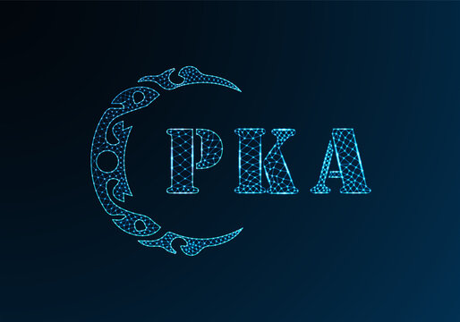 Low poly letter logo PKA design. PKA letter logo low poly vector design on blue color gradient background. PKA logo low poly design