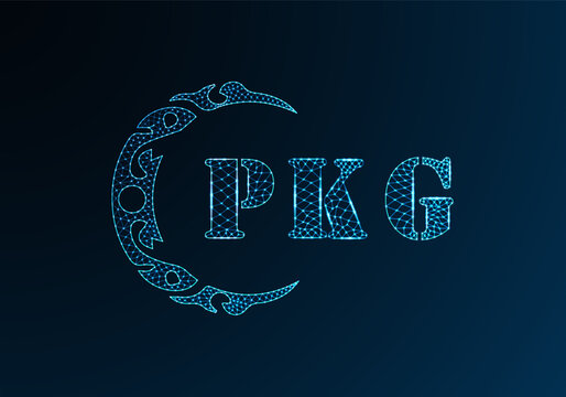 Low poly letter logo PKG design. PKG letter logo low poly vector design on blue color gradient background. PKG logo low poly design