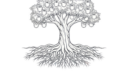 Stylized Apple Tree Drawing with Visible Roots © mus