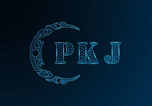 Low poly letter logo PKJ design. PKJ letter logo low poly vector design on blue color gradient background. PKJ logo low poly design