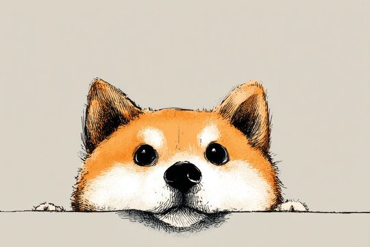 cartoon style illustration of a Shiba Inu dog peeking