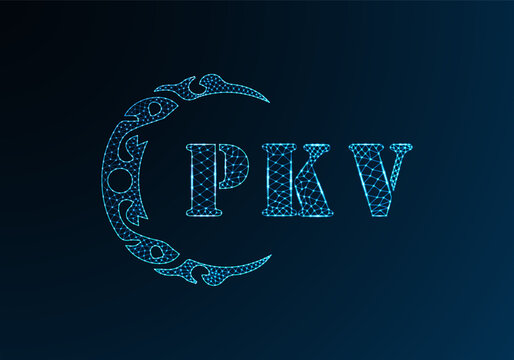 Low poly letter logo PKV design. PKV letter logo low poly vector design on blue color gradient background. PKV logo low poly design