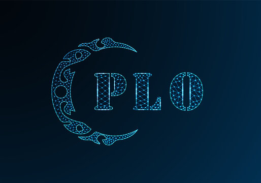 Low poly letter logo PLO design. PLO letter logo low poly vector design on blue color gradient background. PLO logo low poly design