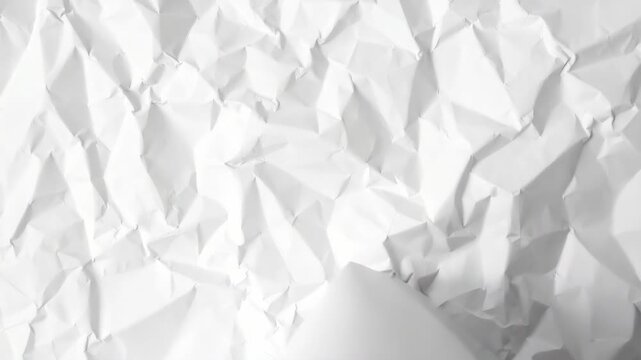 Textured white crumpled paper surface with detailed wrinkles and deep shadows for abstract background design
