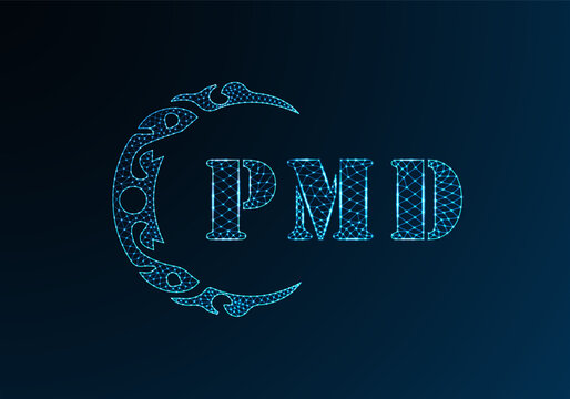 Low poly letter logo PMD design. PMD letter logo low poly vector design on blue color gradient background. PMD logo low poly design