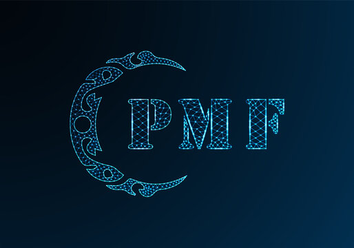 Low poly letter logo PMF design. PMF letter logo low poly vector design on blue color gradient background. PMF logo low poly design