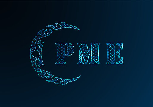 Low poly letter logo PME design. PME letter logo low poly vector design on blue color gradient background. PME logo low poly design