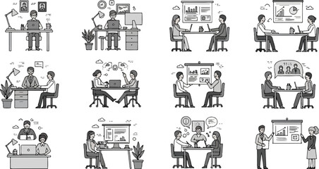 Obraz premium Diverse office scenes depicting collaboration, presentations, and individual work (5)