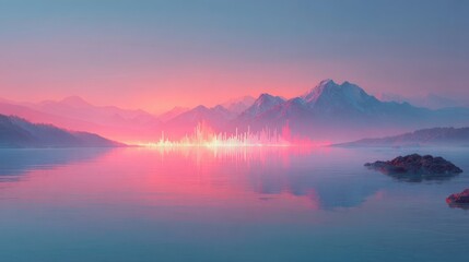 Obraz premium Soft pastel soundwave curves forming smooth modern music background.