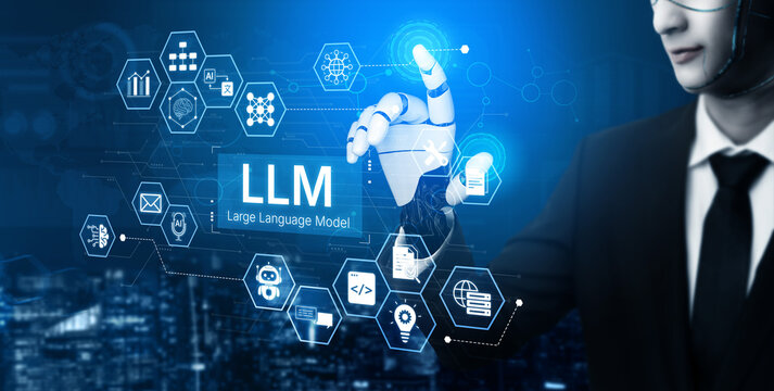 Large Language Model LLM processing data. Represents deep text learning, natural language processing NLP AI tech, transformer architecture, and generative AI deep learning future technology. Corpus