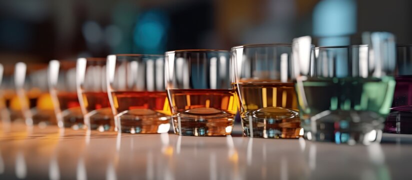 Experience the vibrant pulse of the nightlife with a sophisticated array of spirits lined up for a celebratory toast.
