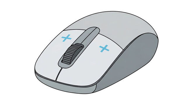 computer mouse with blue crosses on transparent background