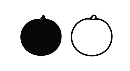 Fototapeta premium Two round fruits one solid and one outline in black and white silhouette