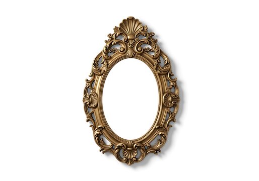 Ornate antique gold oval mirror with decorative rococo style frame for interior design
