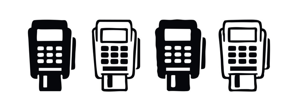 POS Terminal Icons Set. Secure Credit Card Payment Device Symbols.