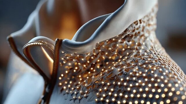 Illuminated textile: A close-up view of a unique textile showcases a delicate interplay of light and texture, radiating an aura of sophistication.