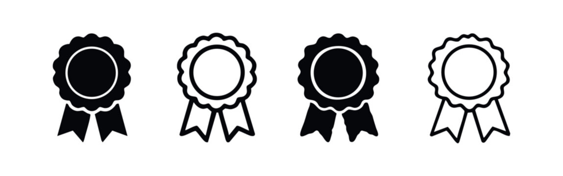 Textured Award Ribbon Rosette Icons - Distressed Quality Badge and Achievement Vector Set