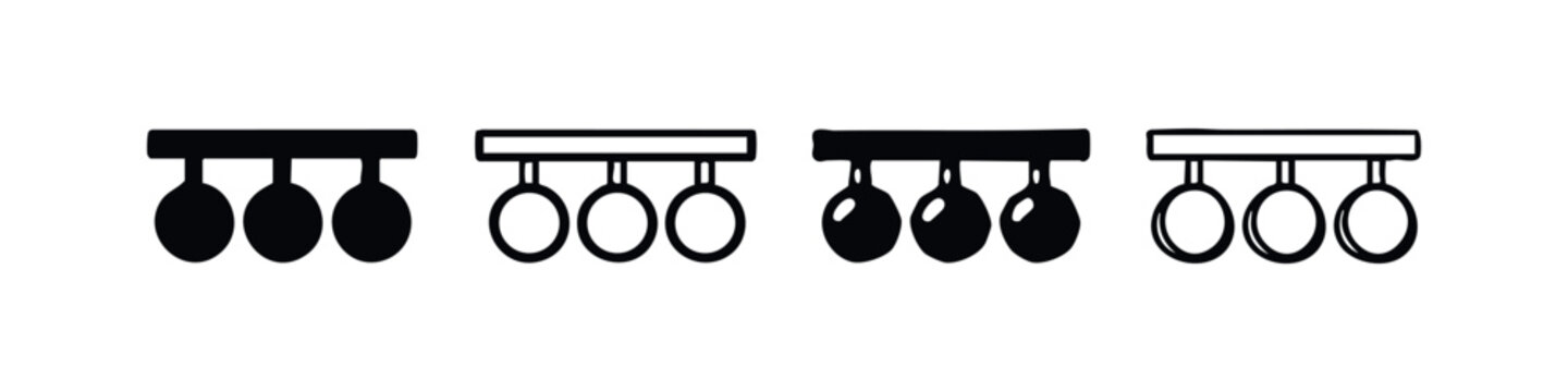 Shooting range target icon set. Multiple circular hanging targets for practice, in various styles.
