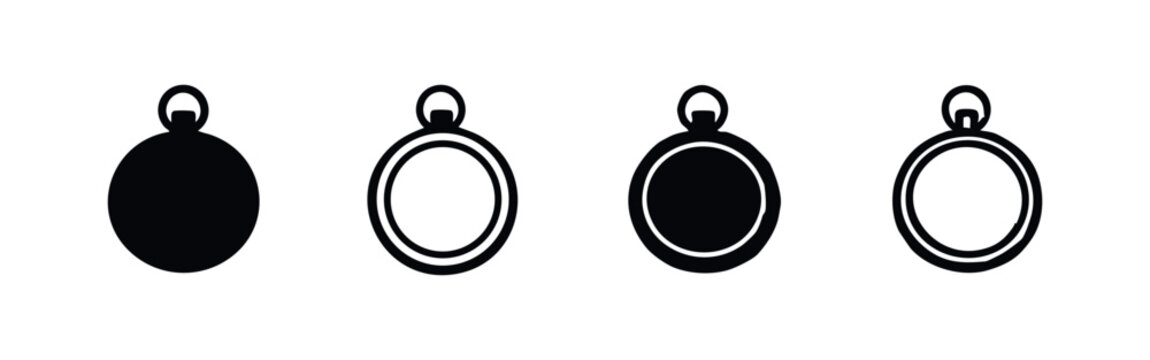 Set of round locket and pocket watch icons in various styles. Vintage jewelry and antique time symbols.