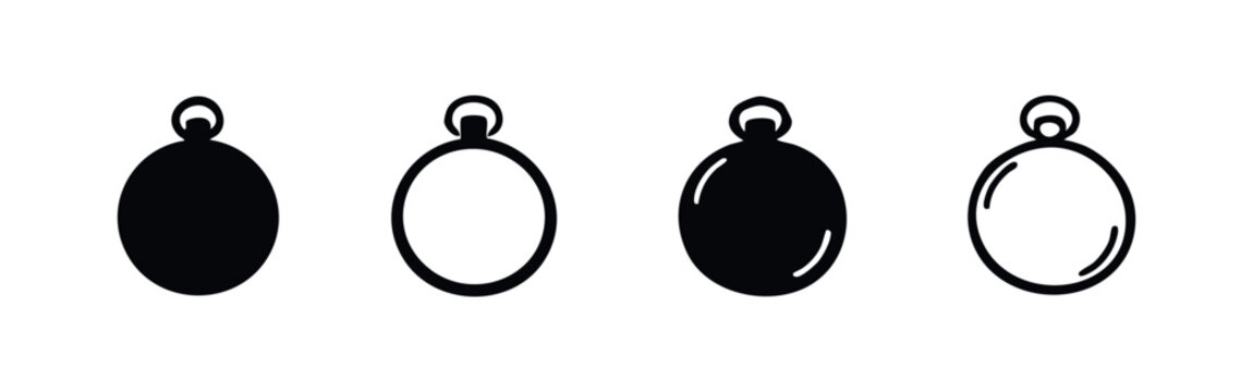 Set of vintage locket and pocket watch icons in various styles. Round pendant and antique jewelry symbols.