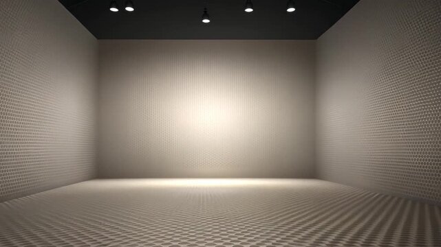 Spacious Empty Room with Textured Walls and Ceiling Lights