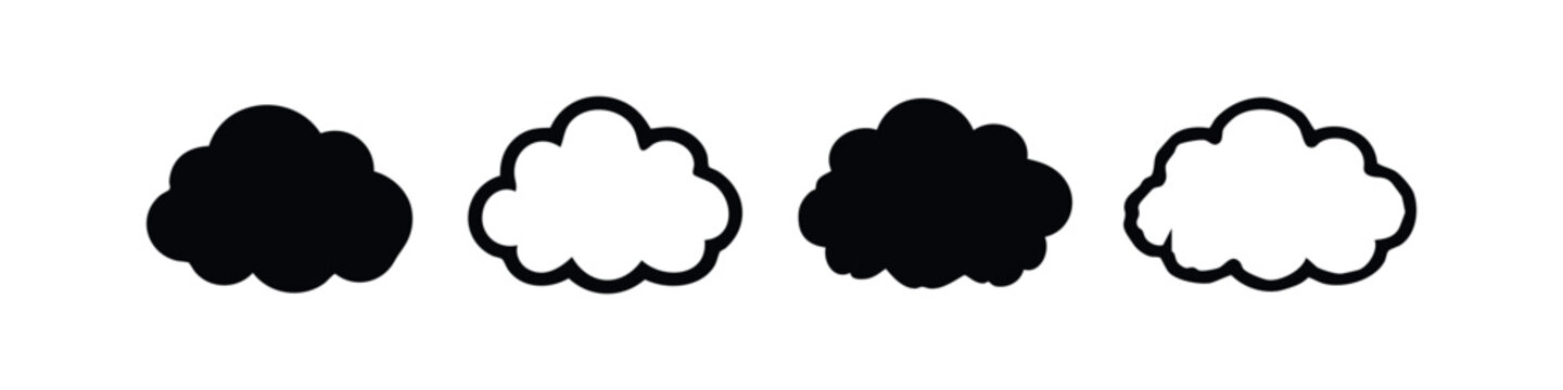 Abstract cloud shape icons collection, black and white thought bubble style elements