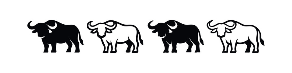 Obraz premium Strong buffalo or bison icons set in solid and outline styles