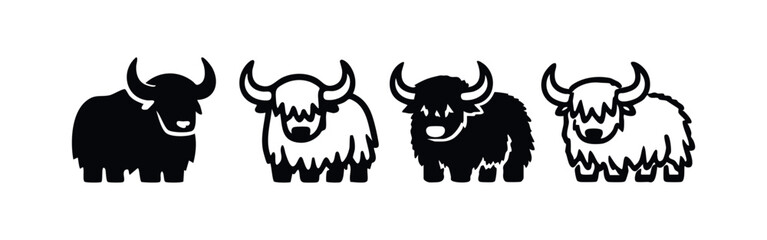 Stylized Yak and Highland Cattle Vector Collection, Monochrome Animal Icons © liubomir118809