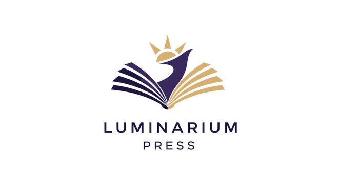 Stylized open book with pages forming wings and a radiating sun above, symbolizing knowledge, learning, and enlightenment