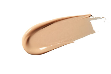 Fototapeta premium Beige liquid foundation smear creating a cosmetic swatch, showing smooth texture for beauty, makeup, and skincare products