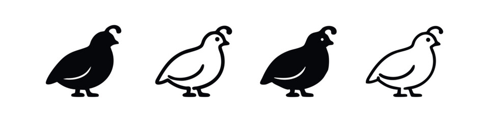 Fototapeta premium Quail Bird Icons Collection in Solid and Outline Versions, Farm Animal Design