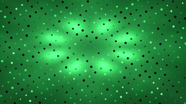 A green gradient background with scattered black and green dots, and a glowing, star-like effect