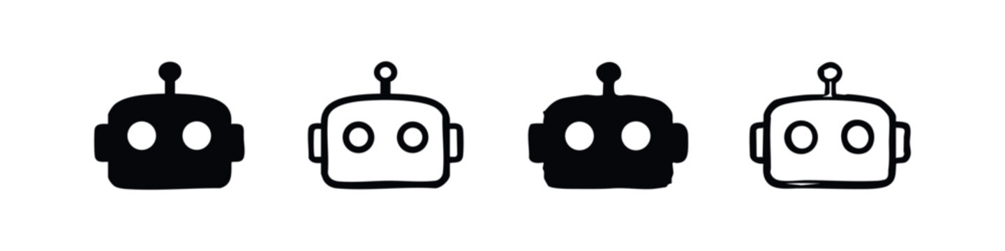 Robot Head Icons Set - Vector collection of android and artificial intelligence symbols, future technology concept.