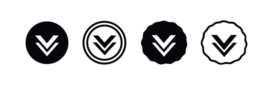 Double Down Arrow Icons Set. Scroll Down, Download or More Information Symbols for User Interface and Navigation