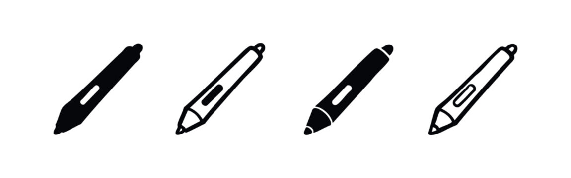 Digital Pen Stylus Icons Set. Hand Drawn Drawing and Writing Tool Symbol Vector. Tablet Input Device Sign.