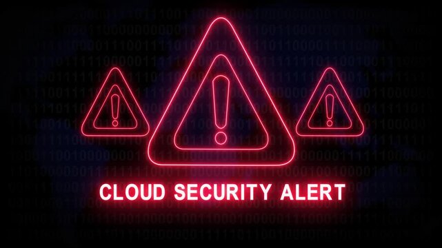 Cloud security alert warning. Cybersecurity defense and secure digital systems protection against cyberattacks. urgent threat notification 4k safety black background animation