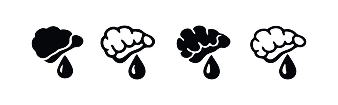 Brain Drain Mental Fatigue Icons. Creative Block and Stress Exhaustion Vector Symbol Set.