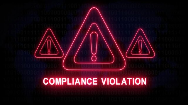 Compliance violation alert warning. Cybersecurity defense and secure digital systems protection against cyberattacks. urgent threat notification 4k safety black background animation