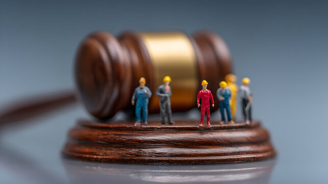 Miniature Figures on Gavel Base Representing Group Labor Class Action Lawsuit
