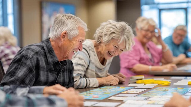 Seniors Playing Board Game Together at Community Center