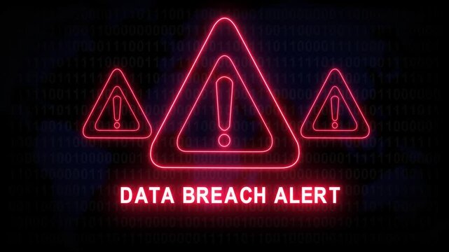 Data breach alert alert warning. Cybersecurity defense and secure digital systems protection against cyberattacks. urgent threat notification 4k safety black background animation