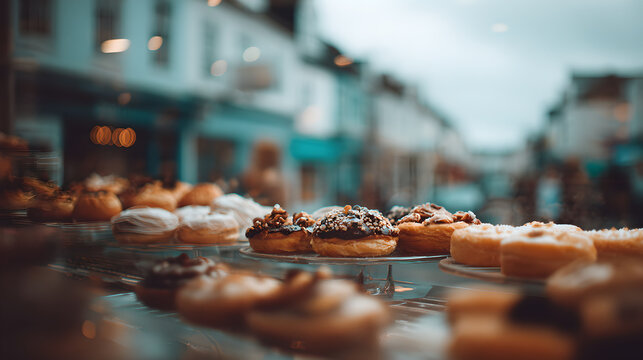 Assorted Sweet Donuts Displayed in a Local Bakery Shop Window
