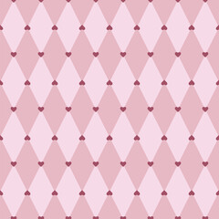 Vector seamless pattern featuring pink diamonds and hearts