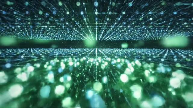 Abstract Algorithms Generating Complex Data Visualization with Glowing Blue and Green Lights